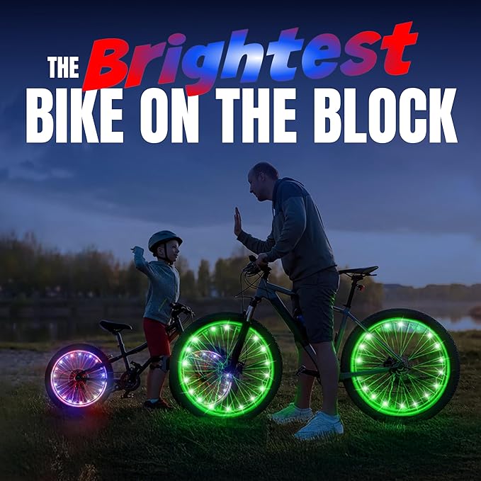 Activ Life 2-Tire Pack LED Bike Wheel Lights with Batteries Included, Get 100% Brighter and Visible from All Angles for Ultimate Safety and Style