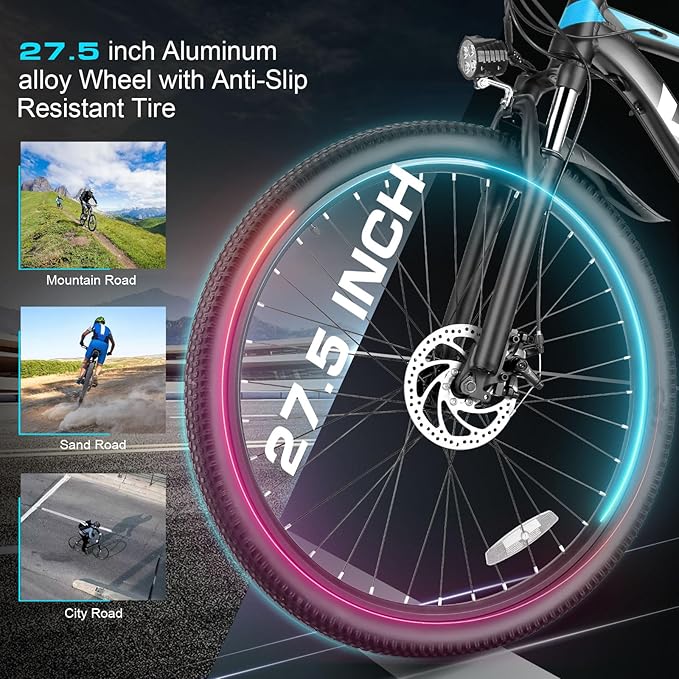 Vivi Electric Bike for Adults, 27.5" Electric Mountain Bike, Peak 1000W Ebike 22MPH Electric Bike with 48V 499.2WH Battery, Up to 50 Miles, 21 Speed Adult Electric Bicycles, SGS Certified to UL2849