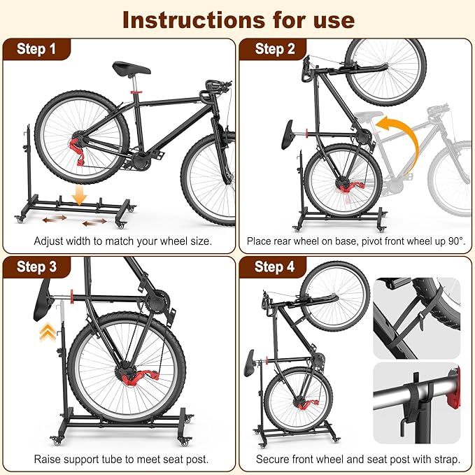 Vertical Bike Stand, Freestanding Upright Bicycle Floor Rack with Adjustable Height, Space-Saving Indoor Bike Holder for Garage & Apartment, Compatible with MTB & Road Bike Wheels up to 29-Inch