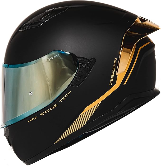 HAX Obsidian Full Face Dual Visor Adult Motorcycle Helmet for Motorbike Street Bike with Pinlock Ready DOT Approved Matte Black Gold S