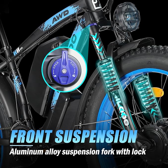 5000w Dual Motor Electric Bicycles, 60V Battery E-Bike with 45 MiIe P-Hour Electric Bike for Adults, 26 Fat Tire Hunting Ebike for All Terrain, Full Suspension Electric Ebike