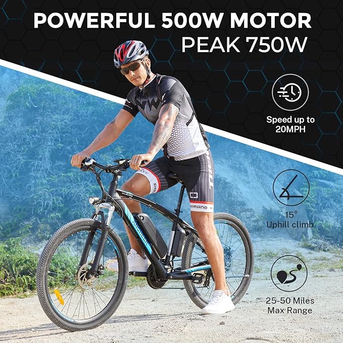 ANCHEER Electric Bike for Adults, Peak 750W Ebike, 3 Hours Fast Charge, 60 Miles Electric Bicycle with 48V/499Wh Battery, 27.5 ''Hummmer Electric Mountain Bike with LCD Display, 21/24 Speed | Peak 750W, Ebike, 3 Hours Fast Charge, 60 Miles, Electric Bi...