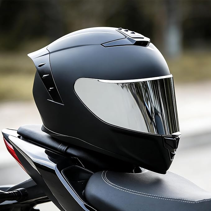 Full Face Motorcycle Helmet,Helmets for Adults Motorcycle, MG611 Motorbike Racing Street Bike Helmets with Black Visor for Men Women,DOT Approved (Matte Black-Sliver+ Mask, XXL)