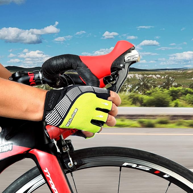 Souke Sports Cycling Bike Gloves - Padded Half Finger Bicycle Gloves with Shock-Absorbing, Anti-Slip, Breathable MTB & Road Biking Features for Men & Women