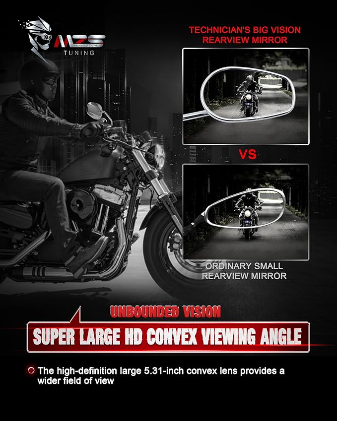 MZS Motorcycle Mirrors Chrome, M8 Touring Rear View Side Mirror Heavy Aluminium Compatible with Dyna Softail Sportster 883 1200 Road Glide King Street Glide Electra Ultra Tri CVO Vrod Ultra 1982-2025