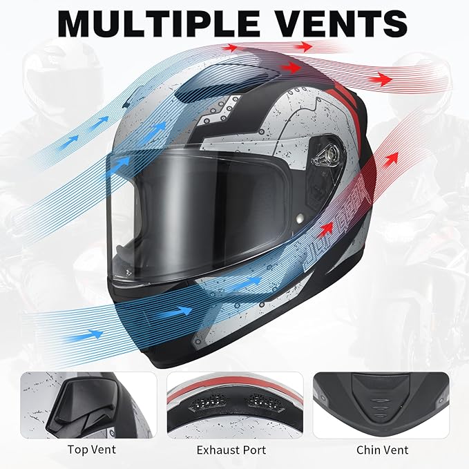 Full Face Motorcycle Helmet WS-607 DOT Approved Motorbike Racing Street Bike Helmets for Adults with Visor