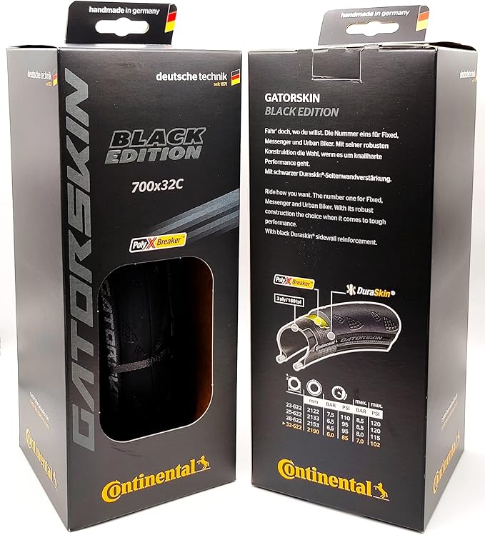 Continental Gatorskin Black Edition - Road Bike Tire | Tough Tire for Daily Riding - PolyX Breaker, Duraskin, 2 Pack