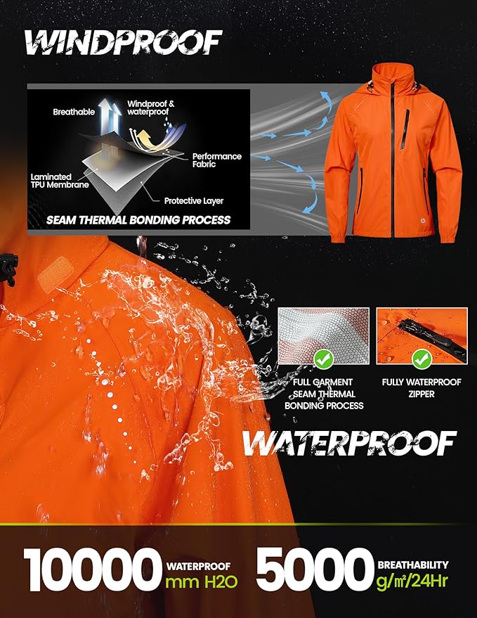 Nepest Womens Cycling Rain Jackets Lightweight Waterproof Biking Running Windbreaker UPF 50+ Reflective Packable Hooded