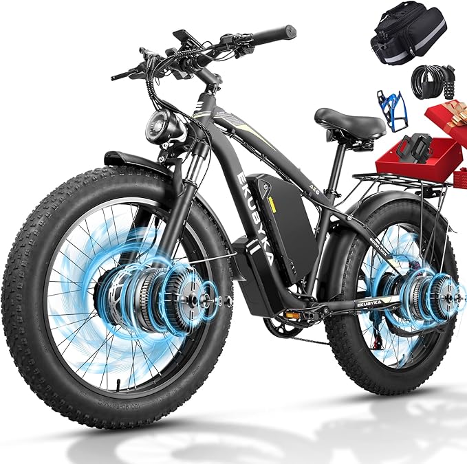6000W Dual Motor Electric Bike for Adults, 48MPH Fast Ebike with 52V 36Ah Removable Battery, Up to 100 Miles Long Range, 24/26 Inch Fat Tire, Shimano 7-Speed, Shock Absorber Commuter E-Bike