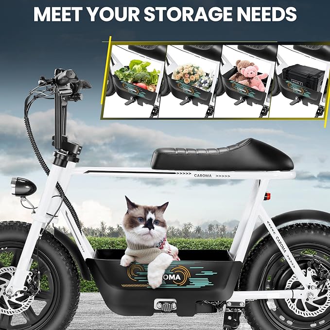 Caroma Peak 1200W/1000W/800W/500W Electric Scooter with Seat,16"/20" Fat Tire Ebike All-Terrain,Max 30Miles&20MPH Electric Scooter Adults,Electric Motorcycle Adults with Storage Basket for Cargo&Pets