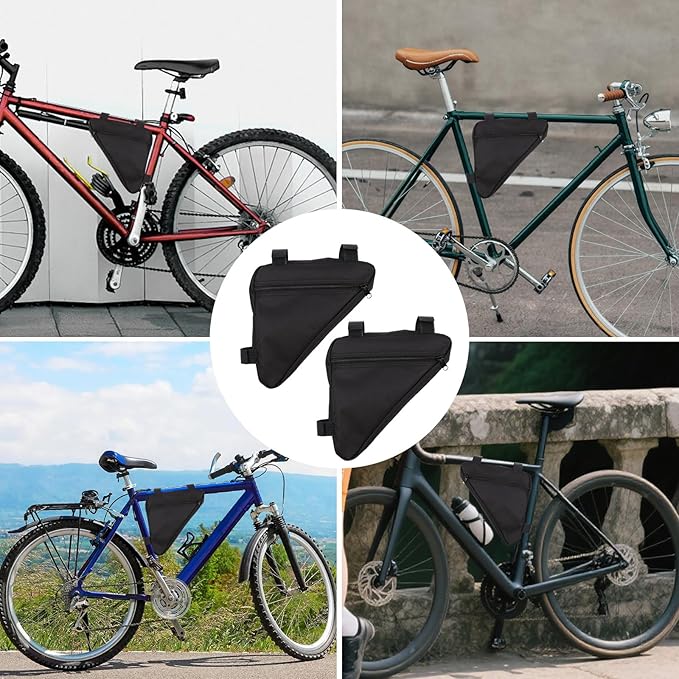 2Pcs Bike Frame Bag with 20Pcs Reflective Stickers, Triangle Small Bicycle Storage Pack Cycling for Road Mountain