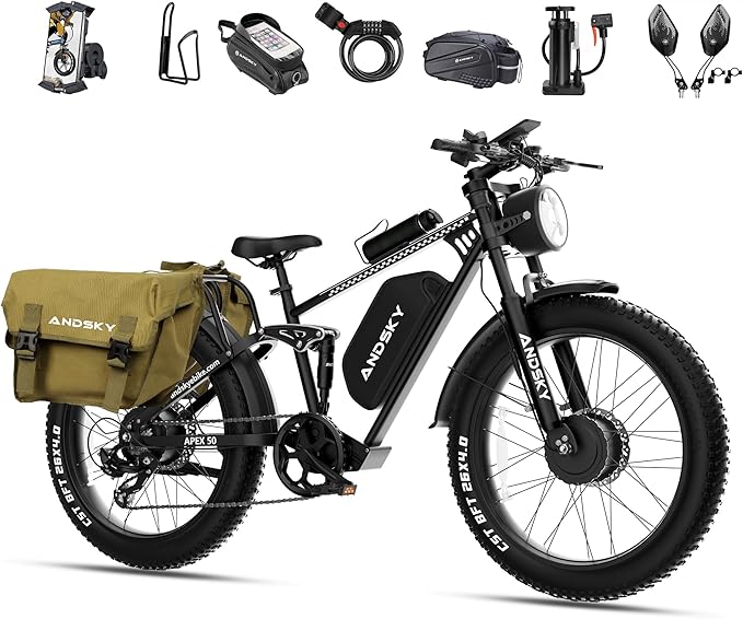 Apex 50 Electric Bike Dual Motor for Adults (CA Immediate-De'livery) 52V 25AH/48V 25AH, 26" Fat Tires Full Suspension 35MPH/100Mile, Hydraulic Brake