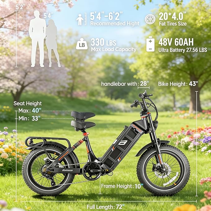 eAhora 2026 Latest Juliet Pro 2 5400W Dual Motor Electric Bike for Adults 43MPH 60V 70Ah 220+Miles Long Range Electric Bicycle 20" Fat Tire Full Suspension Mountain E-Bike All Terrain APP Control