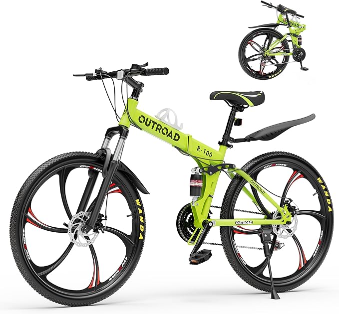 26" Foldable MTB – 21-Speed Full Suspension, High-Carbon Steel Frame, Dual Disc Brakes & Quick-Release Tires – Adults & Teens (Multiple Colors)