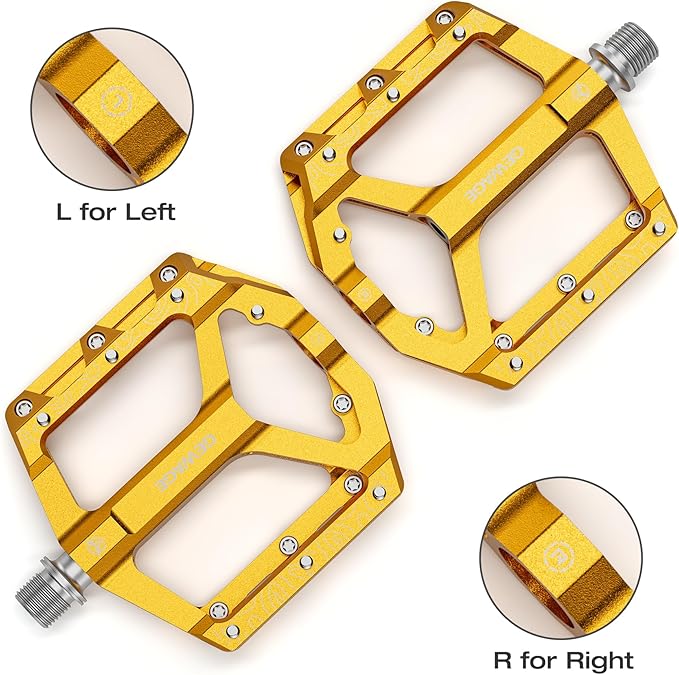 Road/Mountain Bike Pedals -Non-Slip Bicycle Flat Pedals Aluminum 9/16" - 3 Sealed Bearing Lightweight Platform Pedals for Road Mountain BMX MTB Bike