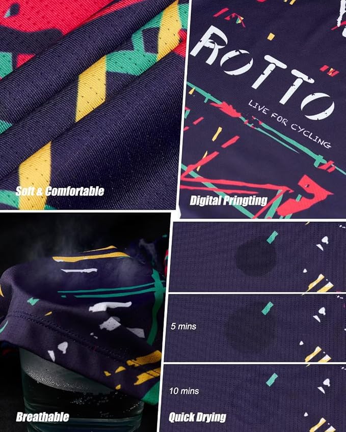 ROTTO Mens MTB Jersey Mountain Bike Cycling Shirt Short Sleeve for MTB BMX Downhill Wicking Quick Dry