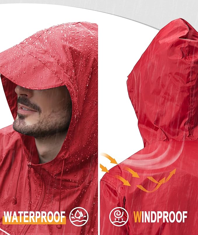 GEEK LIGHTING Rain Jacket Men Lightweight Waterproof Jackets Packable Windbreaker Hooded Raincoat for Golf Cycling Outdoor