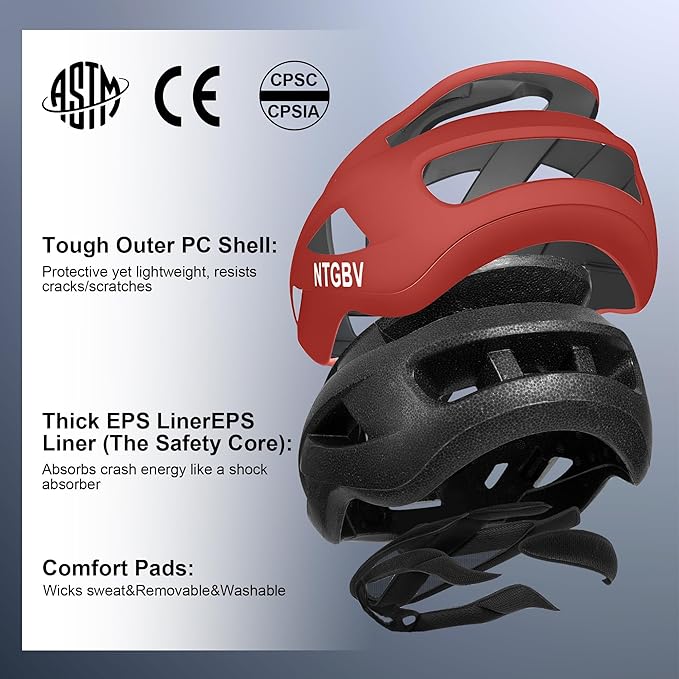 Adult Bike Helmet for Men/Women with Helmet Bag 2 Removable Moisture-Wicking Liners Adjustable Dial Comfort Fit Lightweight Shockproof CPSC 1203 Safety Certified for Road-Ready/Urban-Commute/MTB