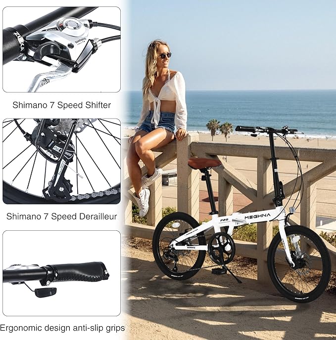 20" Folding City Commuter Bike,7-Speed Shimano,Lightweight Aluminum Frame,Foldable Bicycle for Adults,Compact Folding Bike,Mini Portable