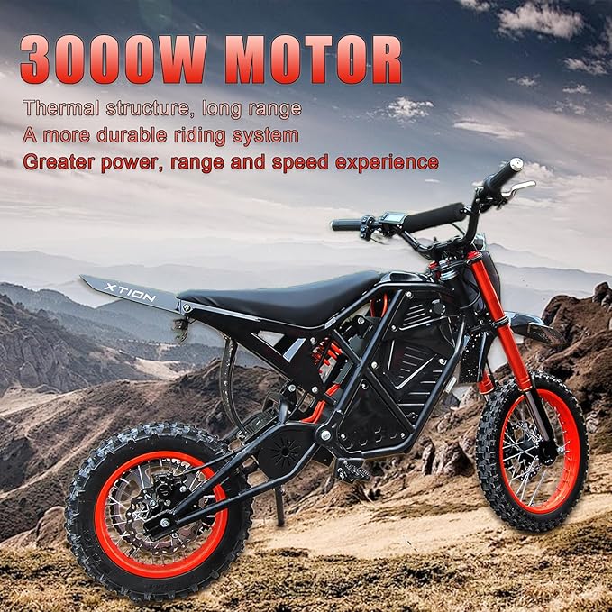 Electric Dirt Bike 3000W for Adults/Teens, 220Nm High-Torque Brushless Motor, 45° Slope Climbing, 38 MPH Off-Road Motorcycle with 48V 21Ah Removable Battery & Hydraulic Brakes