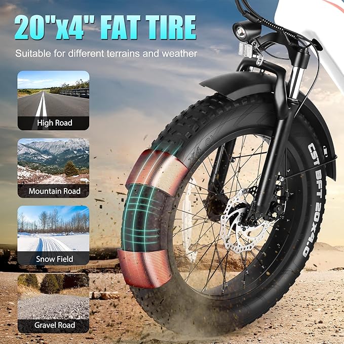 Wooken Electric Bike for Adults, Peak 1000W Motor Ebike,20"x4.0" Fat Tire Electric Bike,48V 624WH Removable Lithium-ion Battery,Up to 60 Miles,Step-Thru Electric Mountain Bike,SGS Certified to UL 2849
