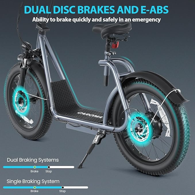 Caroma Electric Scooter with Seat for Adults, 800W Peak Motor, 20MPH & 30Miles Long Range, 20" Fat Tire Commuter E-Scooter with Basket for Grocery, Pets, and Daily Commute