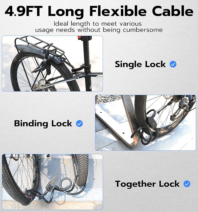 Anweller Fingerprint Bike Lock with Key, Heavy Duty Anti-Theft Weatherproof Keyless Bluetooth App Biometric Smart Cable Lock for Bicycle Scooter Accessories Outdoor Fence Gate Snowboard Ski