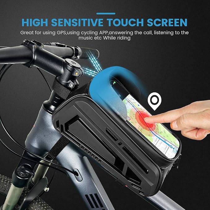 Bike Frame Bag, EVA Hard Shell Bag with 2.0L Capacity,Top Tube Bicycle Storage with 6.8" Touch screen Phone Holder, Handlebar Bike Storage Bag Cycling Pouch for MTB & Road Bikes.