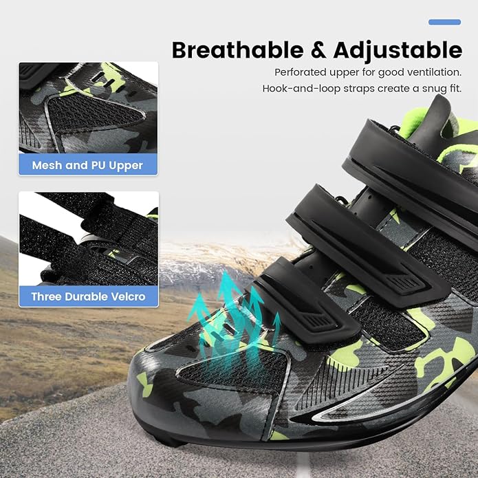 Men's Cycling Shoes – 2 & 3 Bolt Look Delta Cleat Spin Bike Shoes - Compatible with SPD Clips – Perfect for Indoor & Outdoor Road Cycling
