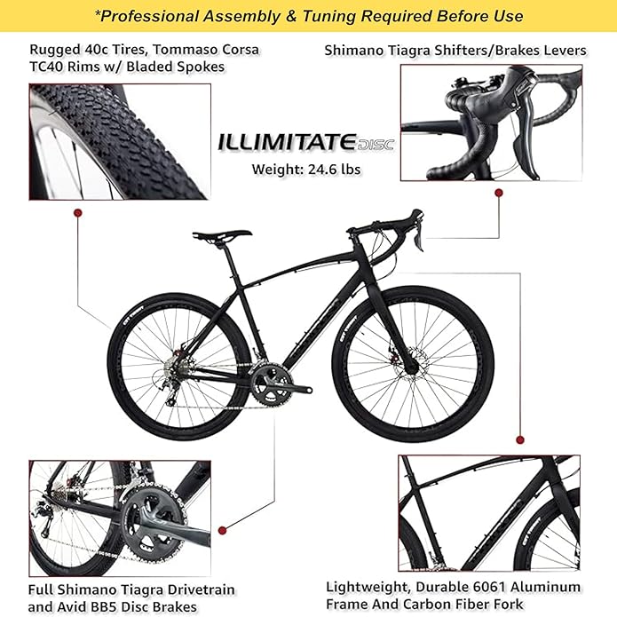 Tommaso Illimitate Sport Performance Aluminum Gravel Bike Carbon Fork Shimano Tiagra 20 Speeds Road Bicycle Men Road Bikes for Men