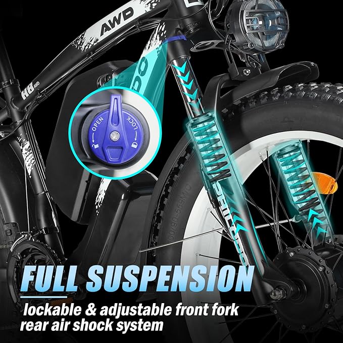 5000w Dual Motor Electric Bicycles, 60V Battery E-Bike with 45 MiIe P-Hour Electric Bike for Adults, 26 Fat Tire Hunting Ebike for All Terrain, Full Suspension Electric Ebike