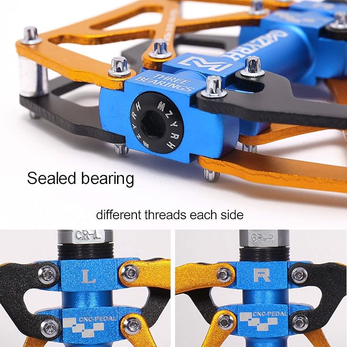 MZYRH Mountain Bike Pedals, Ultra Strong Colorful CNC Machined 9/16" Cycling Sealed 3 Bearing Pedals