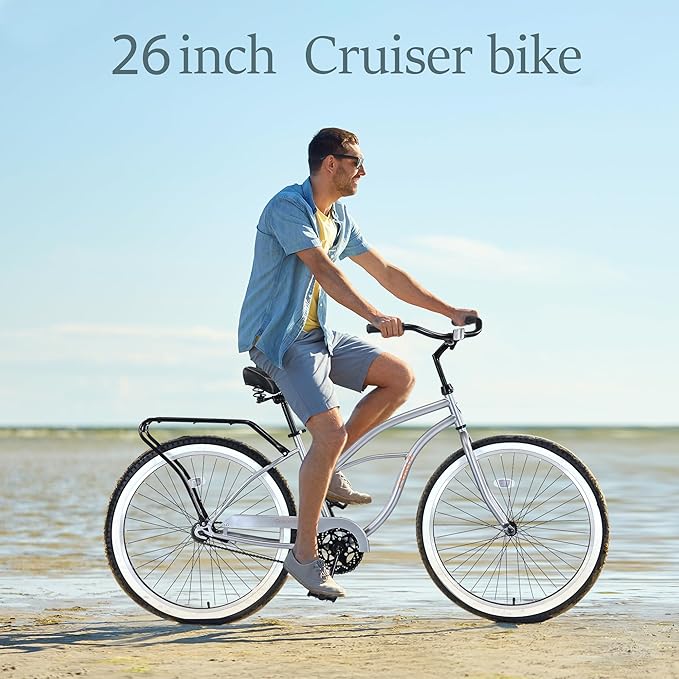Multiple Colors Adult Beach Cruiser Bike, Single Speed Bicycles 26" Inch, Fixed Gear Bike, Wide Wheels for Stability, Rear Coaster Brakes, Multiple Speed Options