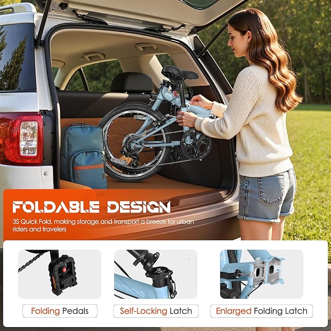 20 inch Folding Bike,7 Speed Lightweight City Commuter,Foldable Bike for Adults with Aluminum Frame Step Through Collapsible Bike for Women Men Seniors(Black/White/Blue/Pink)