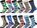 WeciBor Men's Dress Funny Crazy Colorful Novelty Combed Cotton Crew Socks 12 Pack - Size 7-10/10-13/13-15