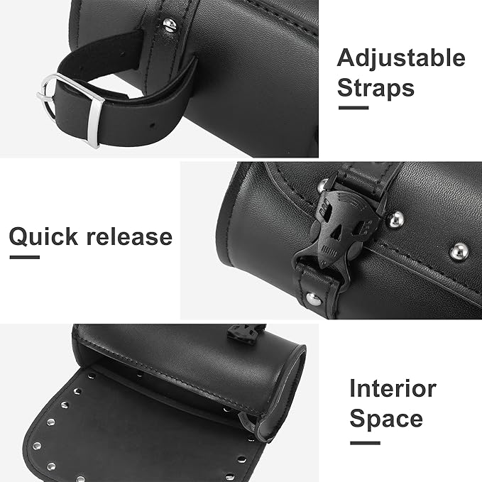 Motoforti Universal Motorcycle Fork Handlebar Tool Bag Cycling Storage Pouch Bag Waterproof Faux Leather Black