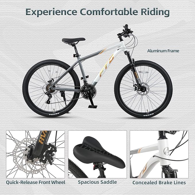 AVASTA Earth 26 27.5 inch Mountain Bike with 21-Speed, Aluminum Frame, Dual Disc Brake, Comfortable Saddle, Multiple Colors