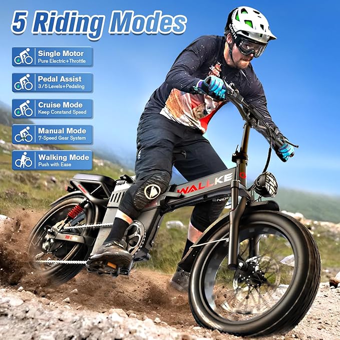 Wallke H9 Ultra 4000W Long Range Electric Bike for Adults, 55Ah 2640Wh 180 Mile, 37MPH Fast Ebike, 2-in-1 Battery AC/DC Power Hub & AC/Solar-Charging, Torque Sensor, Air Suspension,20" Fat Tire E Bike