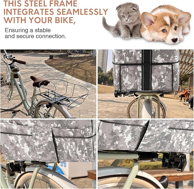 Dog Bicycle Seat Rear Rack — Heavy-Duty Pet Bike Seat with Adjustable Fit, Tool-Free Install & Secure Safety Strap, Portable Foldable Dog Bike Booster for City Rides and Travel