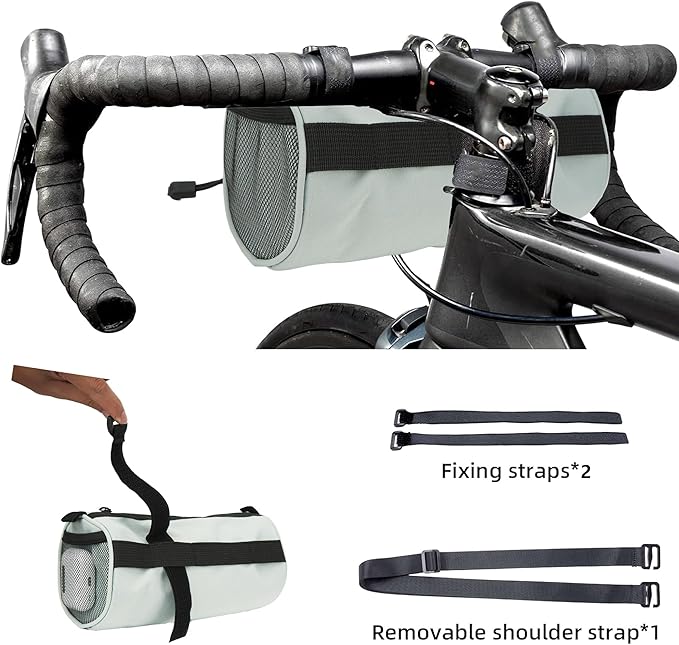 Waterproof Bike Handlebar Bag, Nylon Bicycle Handlebar Bag with Side Pockets & Elastic Band for Commuting, Travel & Daily Cycling (Green)