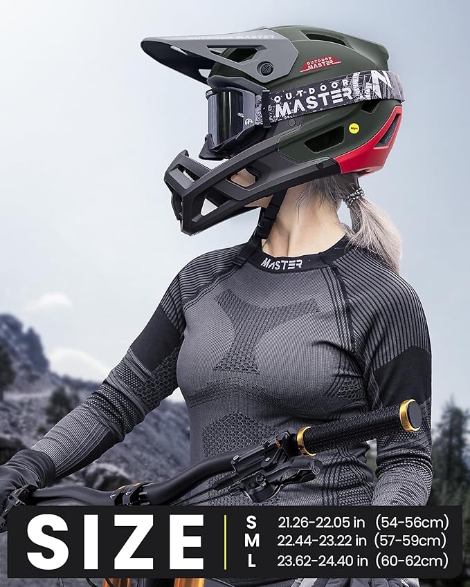 OutdoorMaster MIPS Full Face Mountain Bike Helmet for Men & Women - Two Removable Chin Pad, Ventilation Lightweight - Racing Downhill DH BMX MTB Helmet
