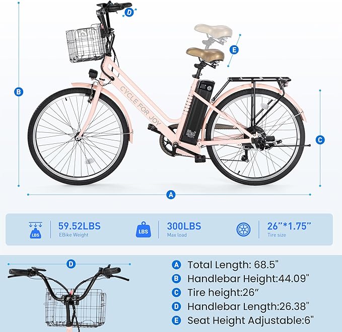 Electric Bike for Adults, 1000W Peak 70Miles + 20MPH Step Thru Electric Bike, Commuter E-Bike with Removable Battery, Dual Brake(Lockable), Detachable Foldable Basket(TUV & UL2849)