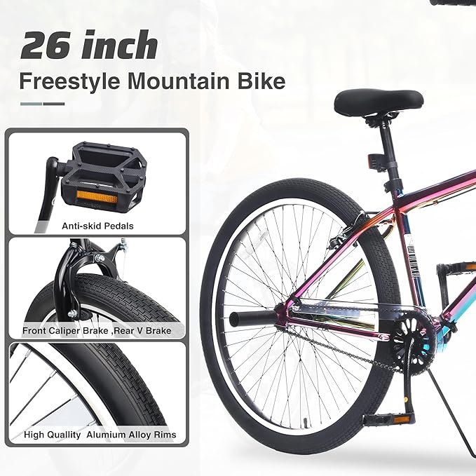 Freestyle Teen Bike Double Disc Brakes 26 inch BMX Bike High-Aluminum/Carbon Steel Frame, for for Teen Bike and Adult Bikes, with 2 Pegs, Bicycles for Men and Women, Multiple Colors