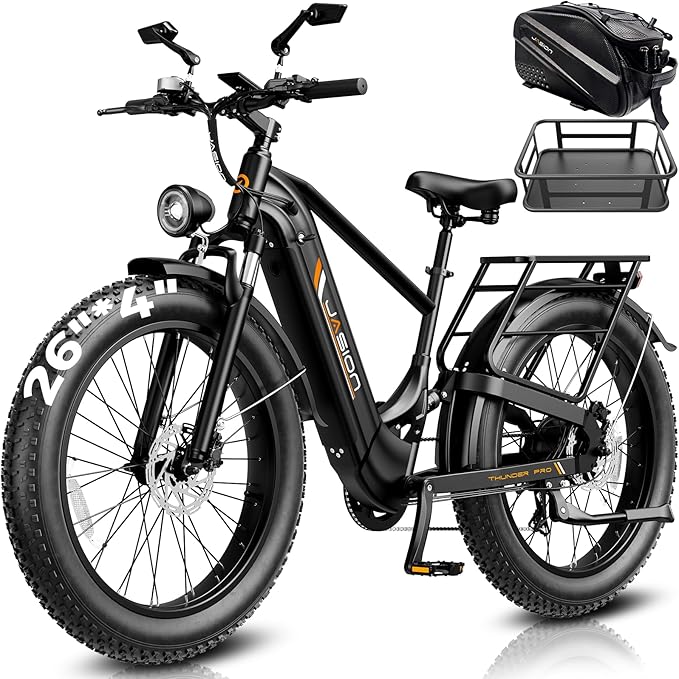 Jasion Thunder/PRO/ST Electric Bike,2000W/1800W Peak Ebikes for Adults,26''Fat Tire Best Ebike for Men,90/80 Miles with 1040Wh/864Wh Battery,35/30+MPH Max Speed Bicycles,500/400LB Capacity