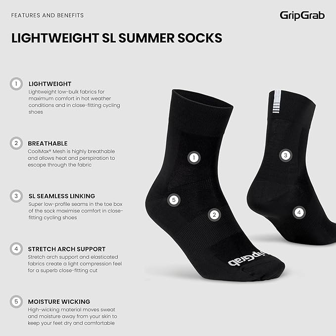 GripGrab Lightweight SL Performance Summer Cycling Socks Eyecatching 2 Lengths Road Mountain Gravel Bike Indoor Biking