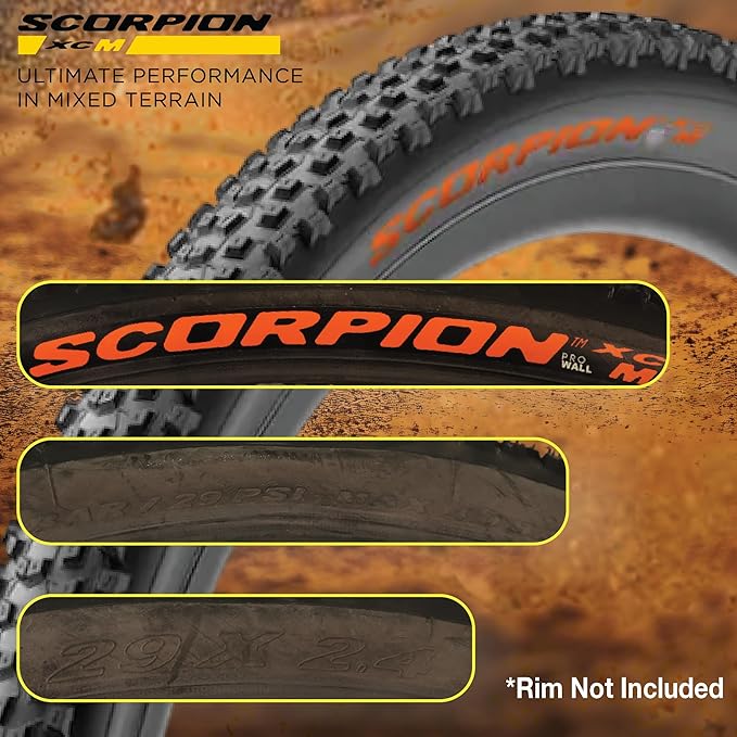 Pirelli Scorpion XC M Orange Label 60-622 (29x 2.4) MTB Bicycle Tire - Designed for Hardpacked Courses and Mixed Terrains, 120TPI and ProWall Casing- Mountain Bike Tire w/Keychain (2 Pk)