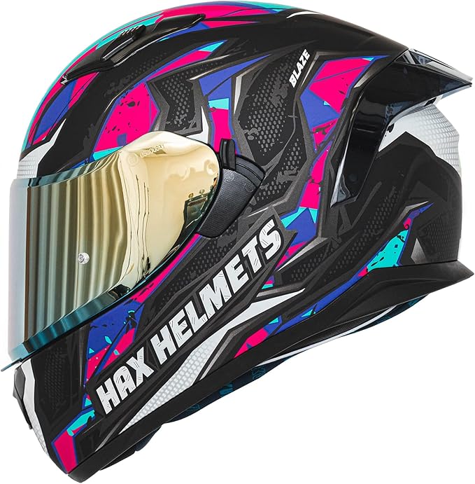 HAX Obsidian Full Face Dual Visor Adult Motorcycle Helmet for Motorbike Street Bike with Pinlock Ready DOT Approved (Blaze Fuchsia,XL)