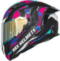 HAX Obsidian Full Face Dual Visor Adult Motorcycle Helmet for Motorbike Street Bike with Pinlock Ready DOT Approved (Blaze Fuchsia,XL)