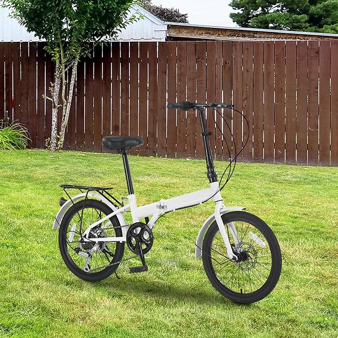 20 Inch Folding Bike 7 Speed Foldable Bicycle with Dual Disc Brakes Front Rear Fenders Adjustable Seat and Handlebar 176Lbs Capacity, Commuting City Bicycle
