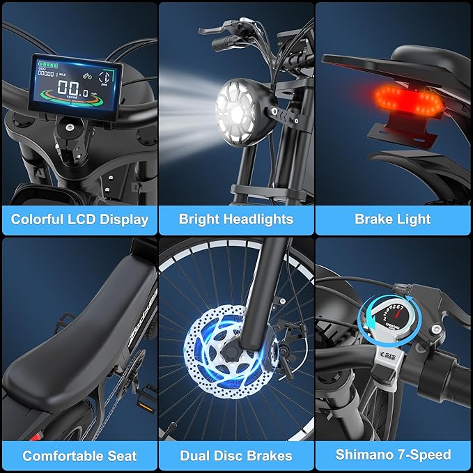 Retro Electric Bike for Adults,48V 20AH-1500/3000W Peak Motor Electric Bicycle-Max Speed 31-35MPH-Max 80 MI Range-20" x 4.0" Fat Tire Ebike,7-Speed, Dual Shock Absorber - UL 2849